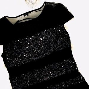 BEBE-sequin and mesh stripes shirt